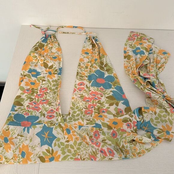 With Jean Rendezvous Floral Halter Wrap Top Size Small Boho Festival - Picture 3 of 6